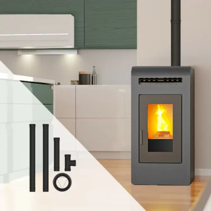 Pack poêle à granulés Cayenne + Kit de raccordement sortie arrière – 16 Kw ETNA Luxe