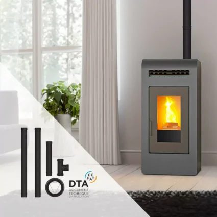 Pack poêle à granulés Cayenne + Kit de raccordement sortie arrière – 14 Kw ETNA Luxe