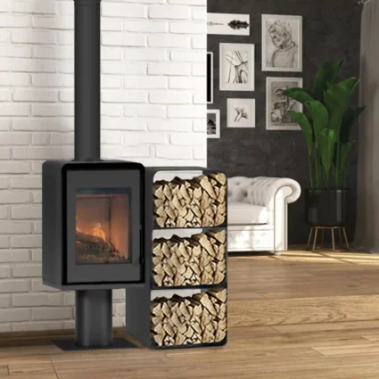 Poêle à bois Domino avec pied et range bûches 3 étages – 8,5 Kw ETNA
