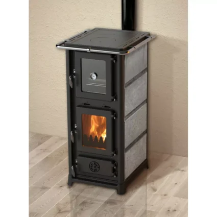 Poêle à bois avec four et plaque de cuisson Olympia Pierre Ollaire - 12,2 Kw MBS