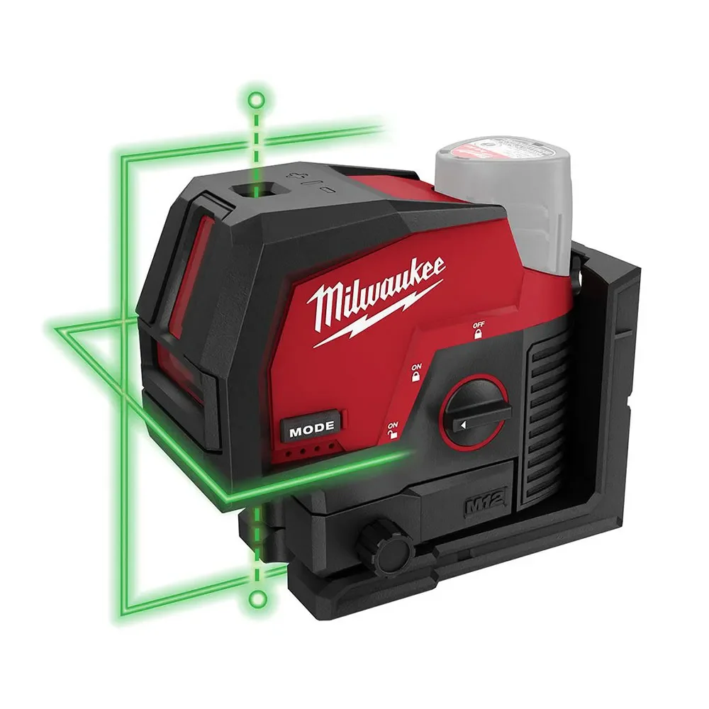 Milwaukee M12 Green Beam Laser Cross Line and Plumb Points (Bare Tool)
